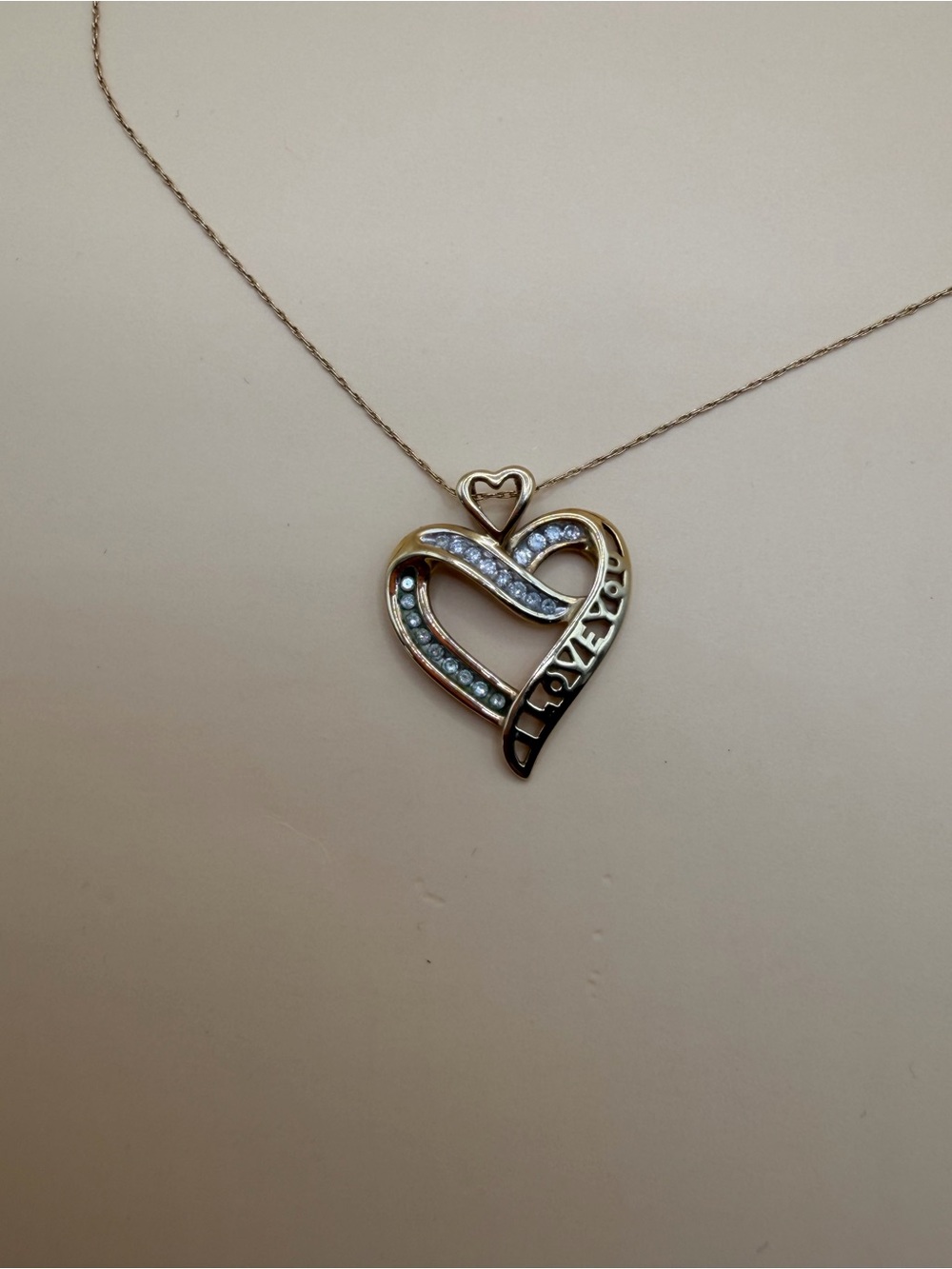 10k Yellow Gold 1/4 Ctw Diamond I Love You Heart & 21” Chain